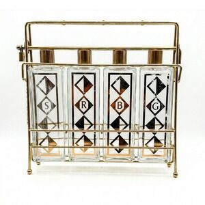 VTG MCM Walsco Mid Century Locking Bar Caddy 11" Brass Glass Tantalus 4 Decanter